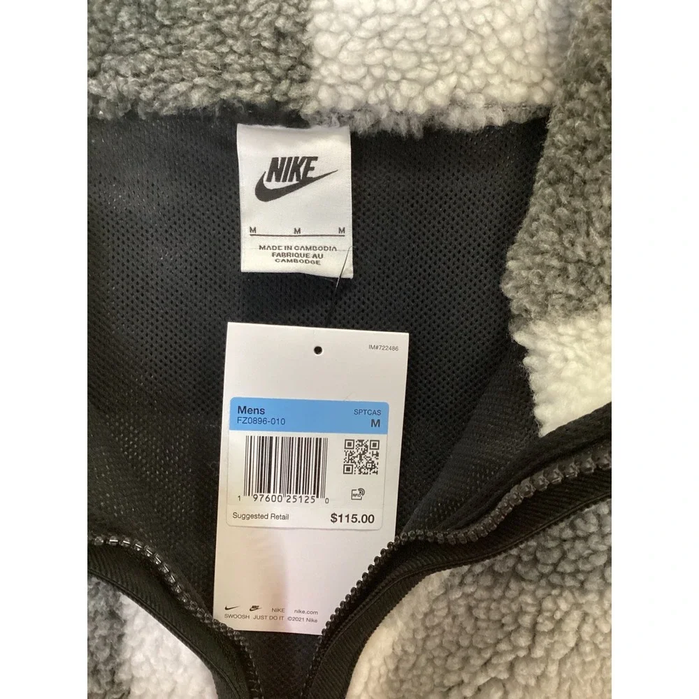 Nike Mens Club Fleece+ 1/2 Zip Winterized Plaid Sherpa Pullover FZ0896-010 M